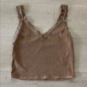 American Eagle Outfitters brown lace-trim tank top size S